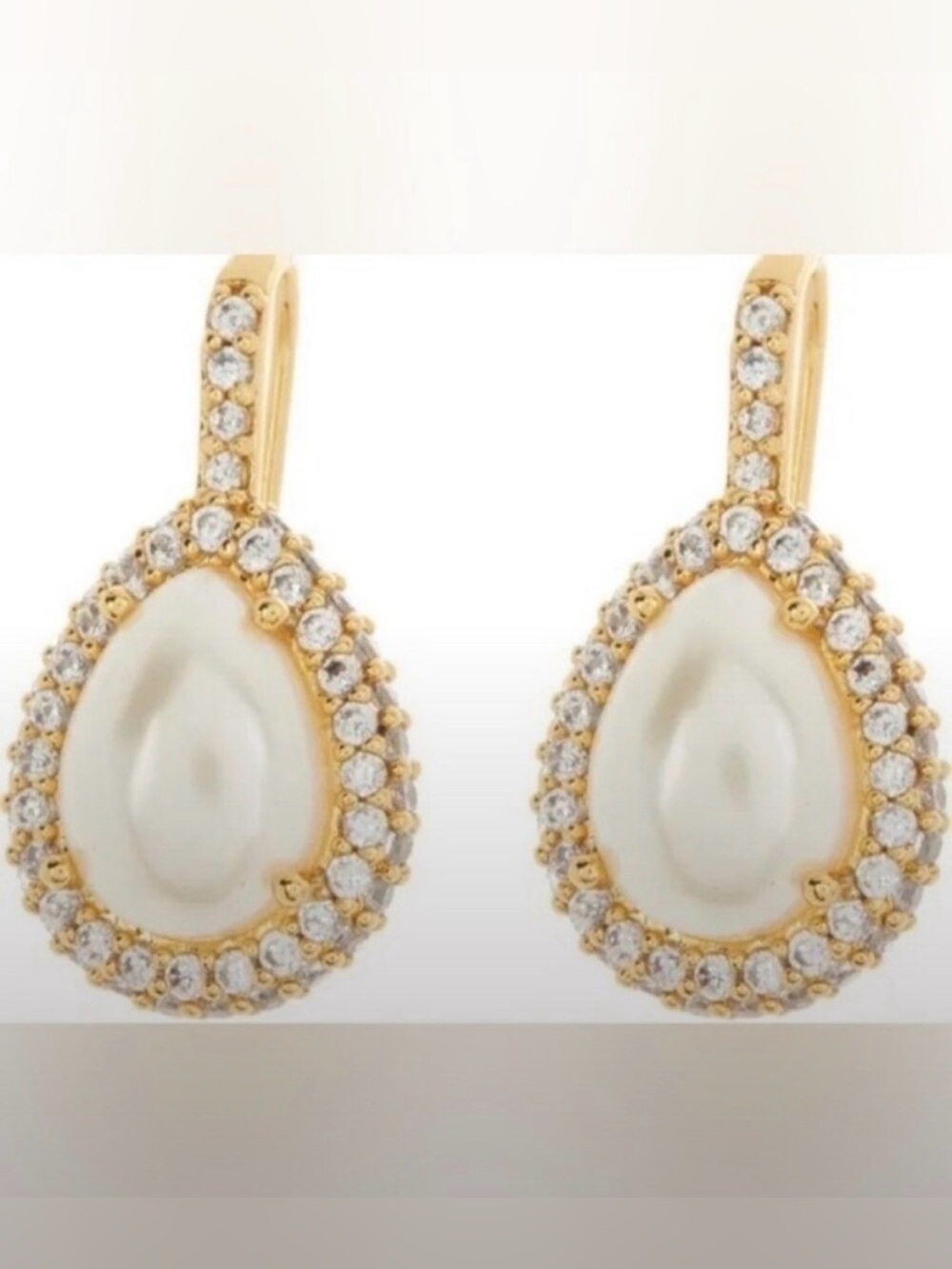kate spade Gold Teardrop Pearl & Crystal Halo Earrings New!